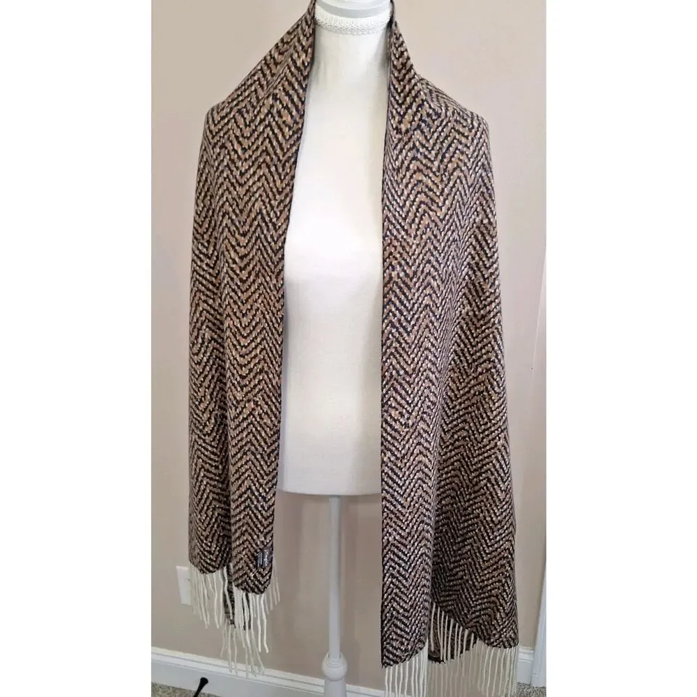 J.McLaughlin Reversible 100% Cashmere Scarf Paisley/Herringbone 26